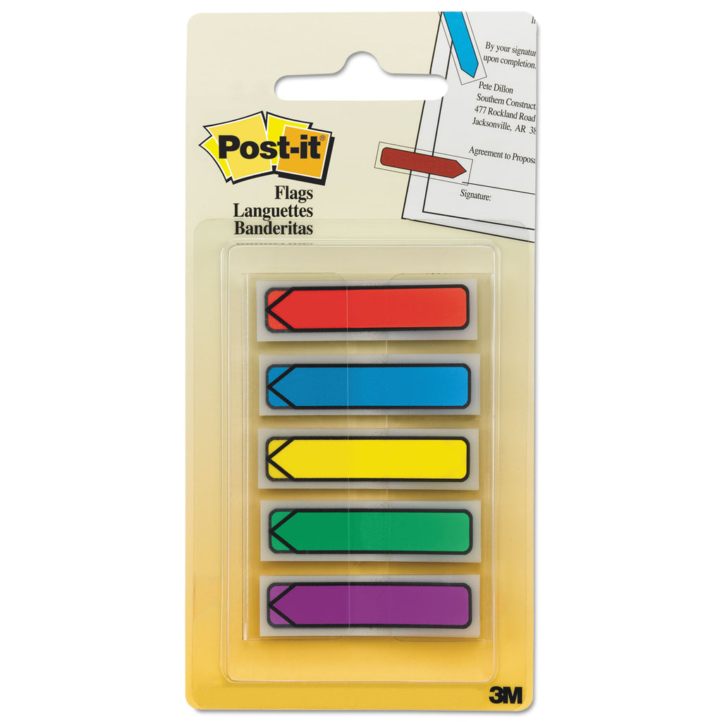 Arrow 0.5" Page Flags, Blue/Green/Purple/Red/Yellow, 20/Color, 100/Pack - 