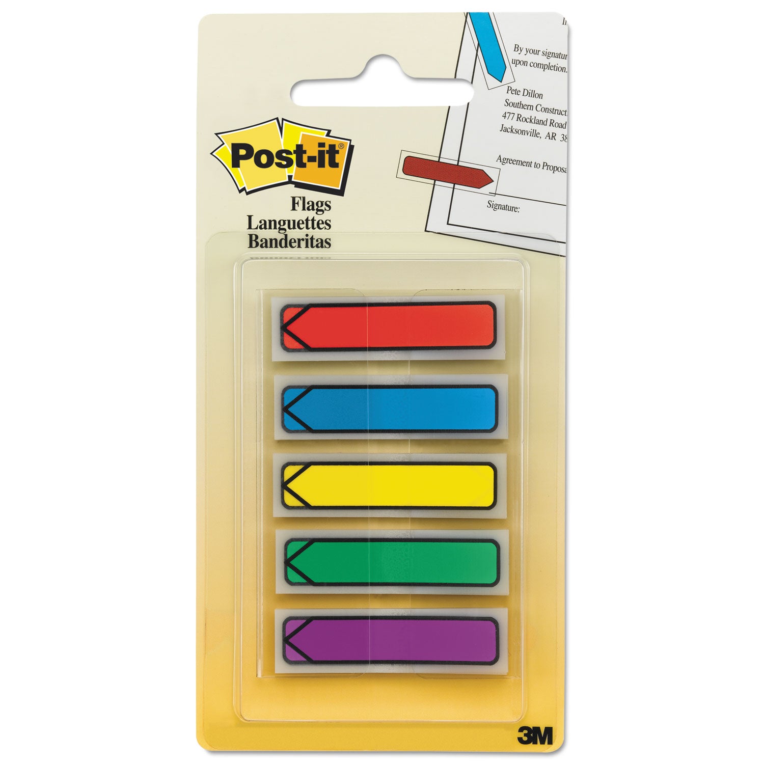 Arrow 0.5" Page Flags, Blue/Green/Purple/Red/Yellow, 20/Color, 100/Pack - 