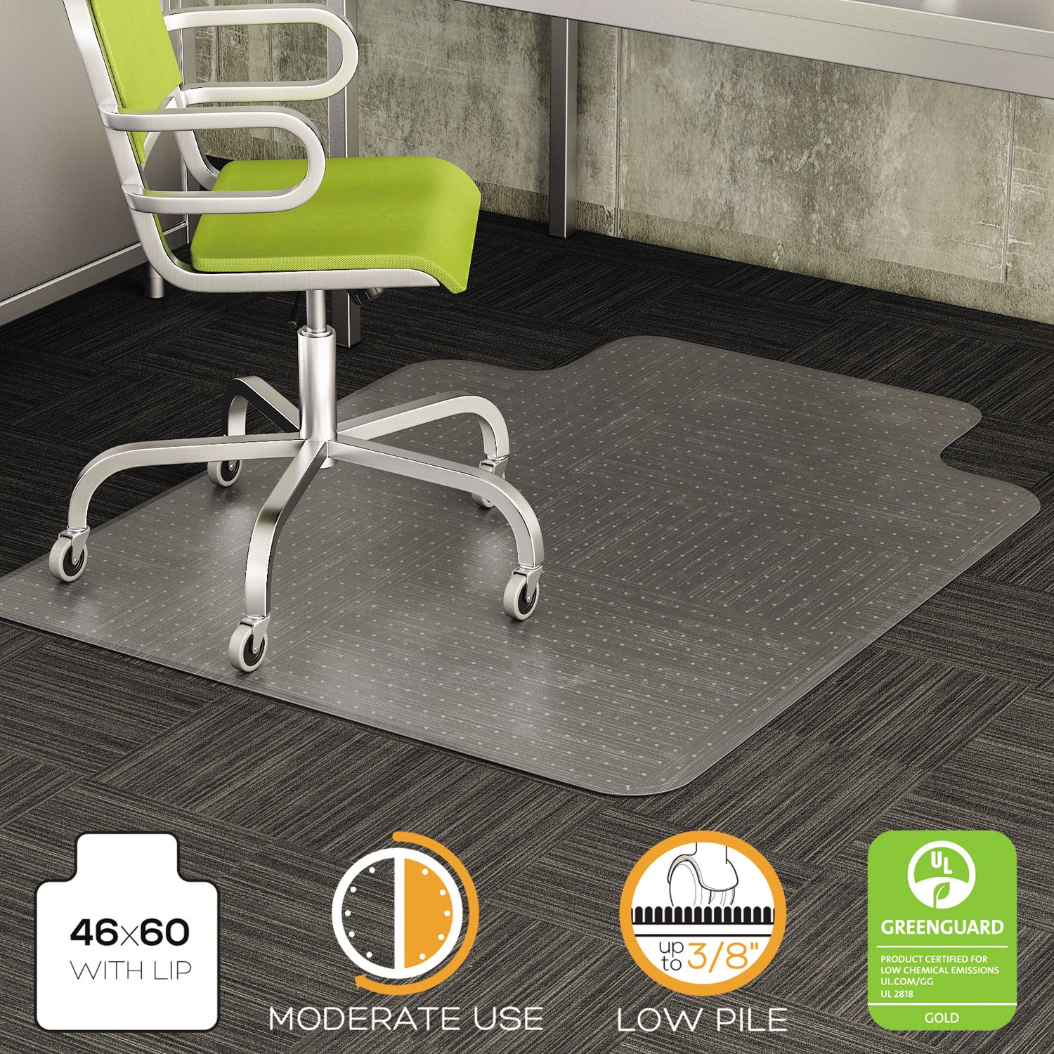 DuraMat Moderate Use Chair Mat for Low Pile Carpet, 46 x 60, Wide Lipped, Clear - 1