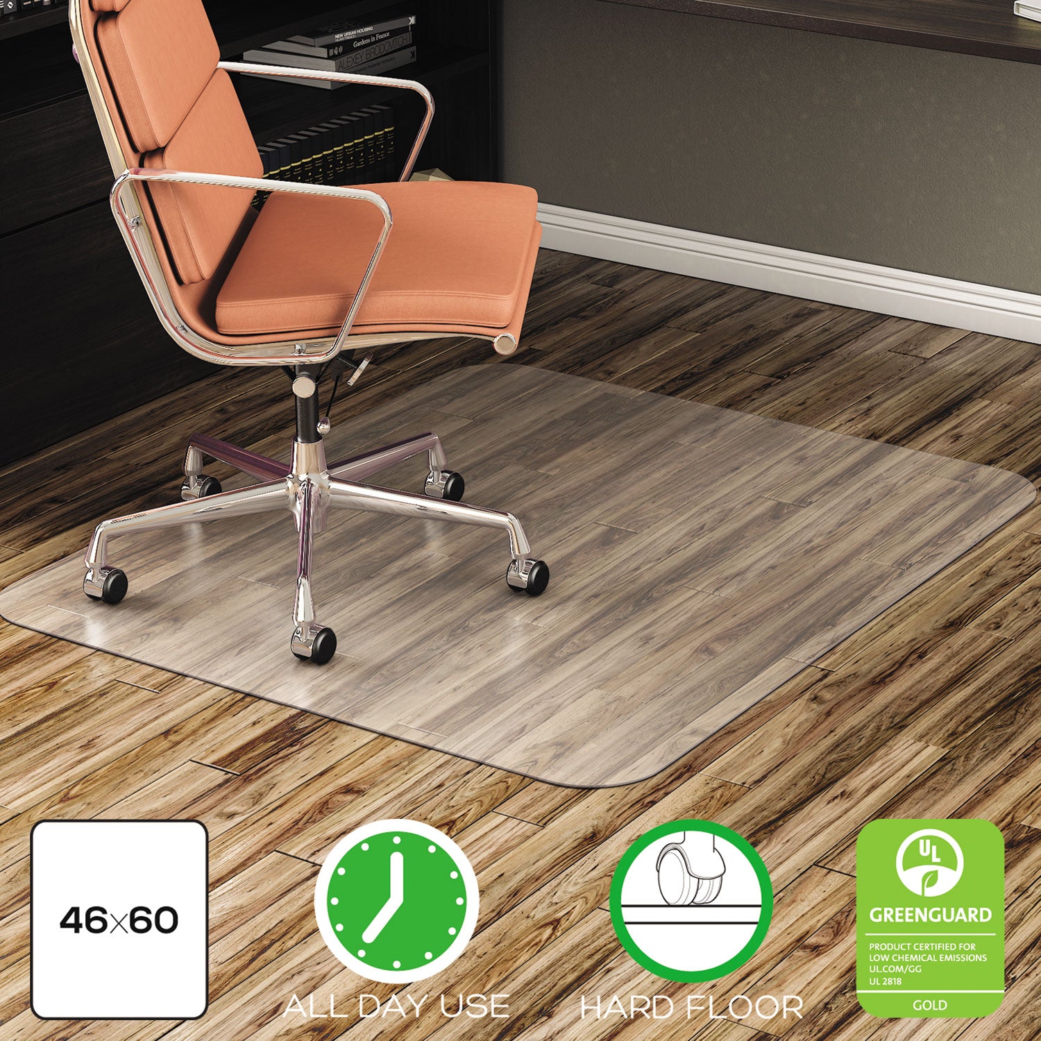 EconoMat All Day Use Chair Mat for Hard Floors, Flat Packed, 46 x 60, Clear - 