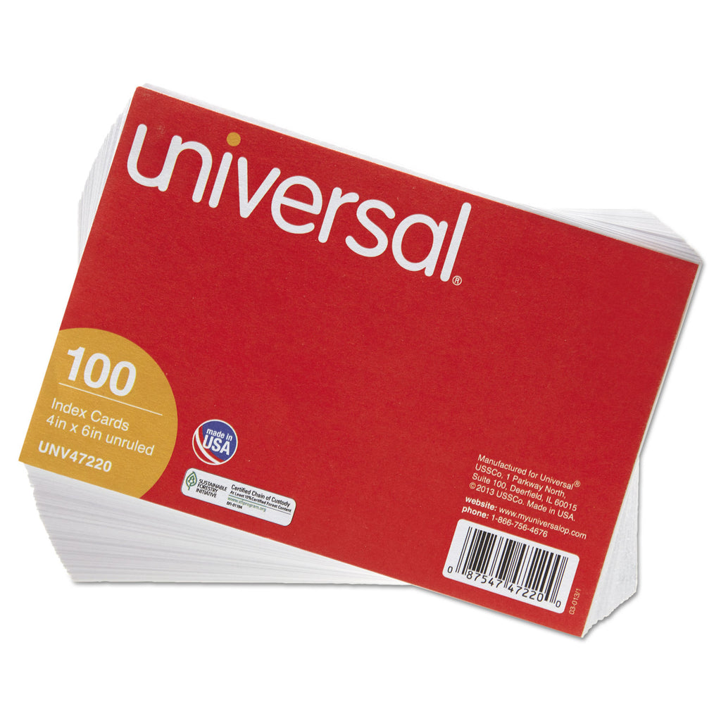 Unruled Index Cards, 4 x 6, White, 100/Pack - 