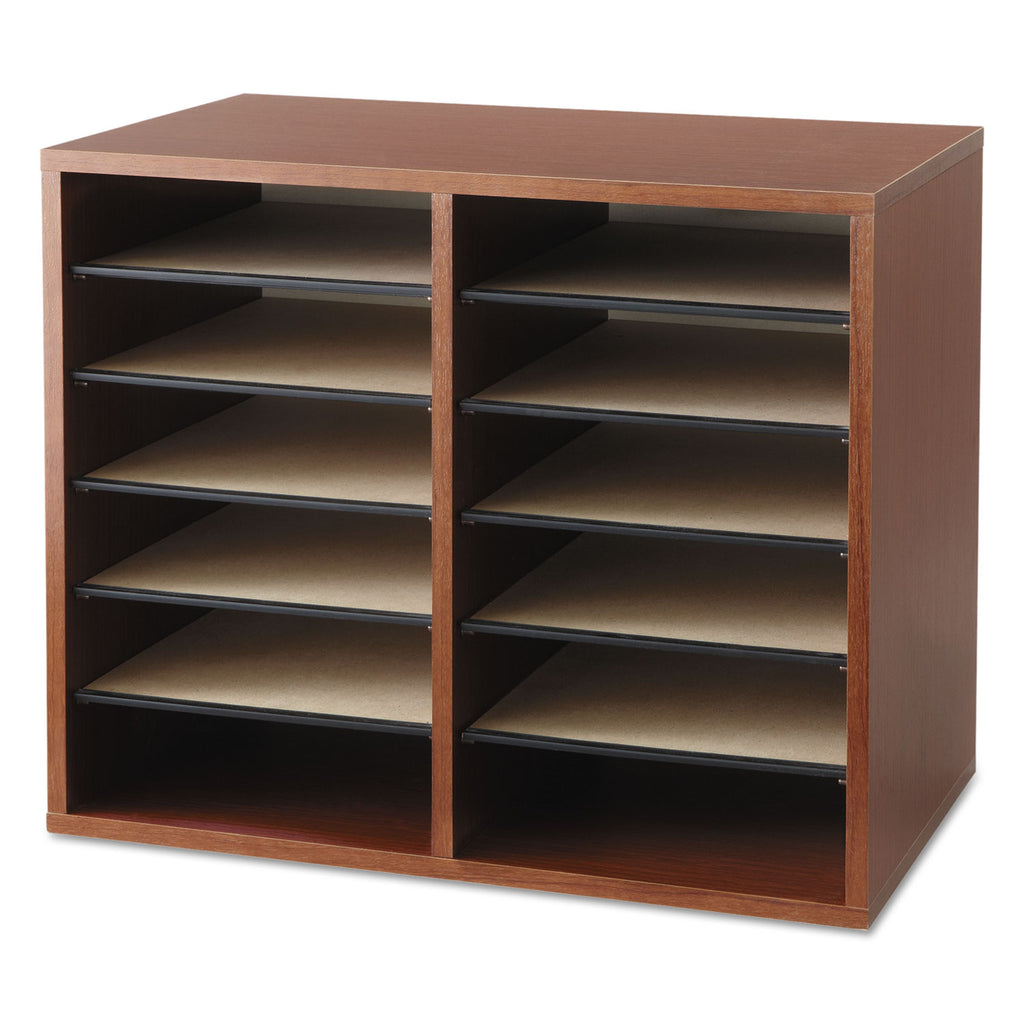 Fiberboard Literature Sorter, 12 Compartments, 19.63 x 11.88 x 16.13, Cherry - 