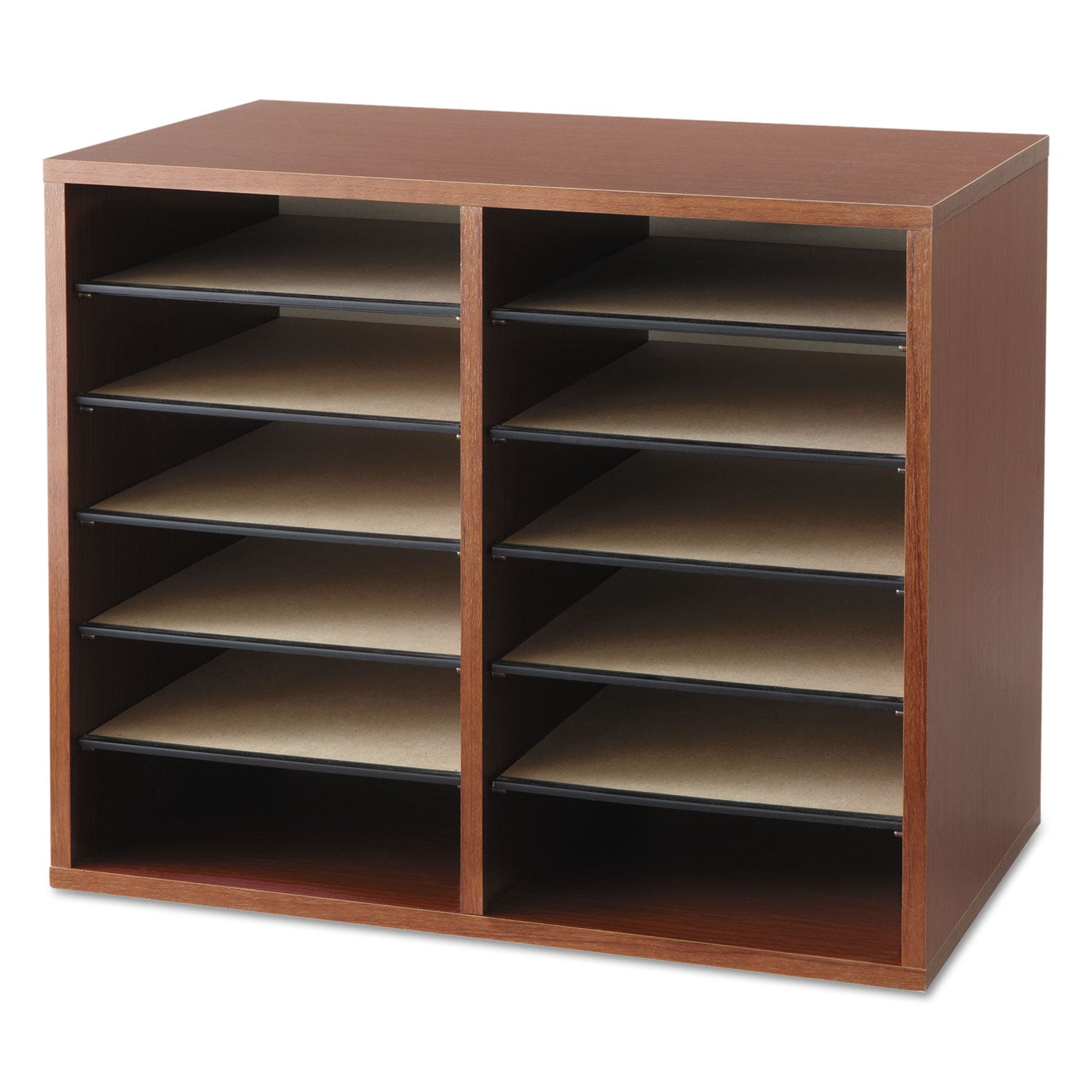 Fiberboard Literature Sorter, 12 Compartments, 19.63 x 11.88 x 16.13, Cherry - 