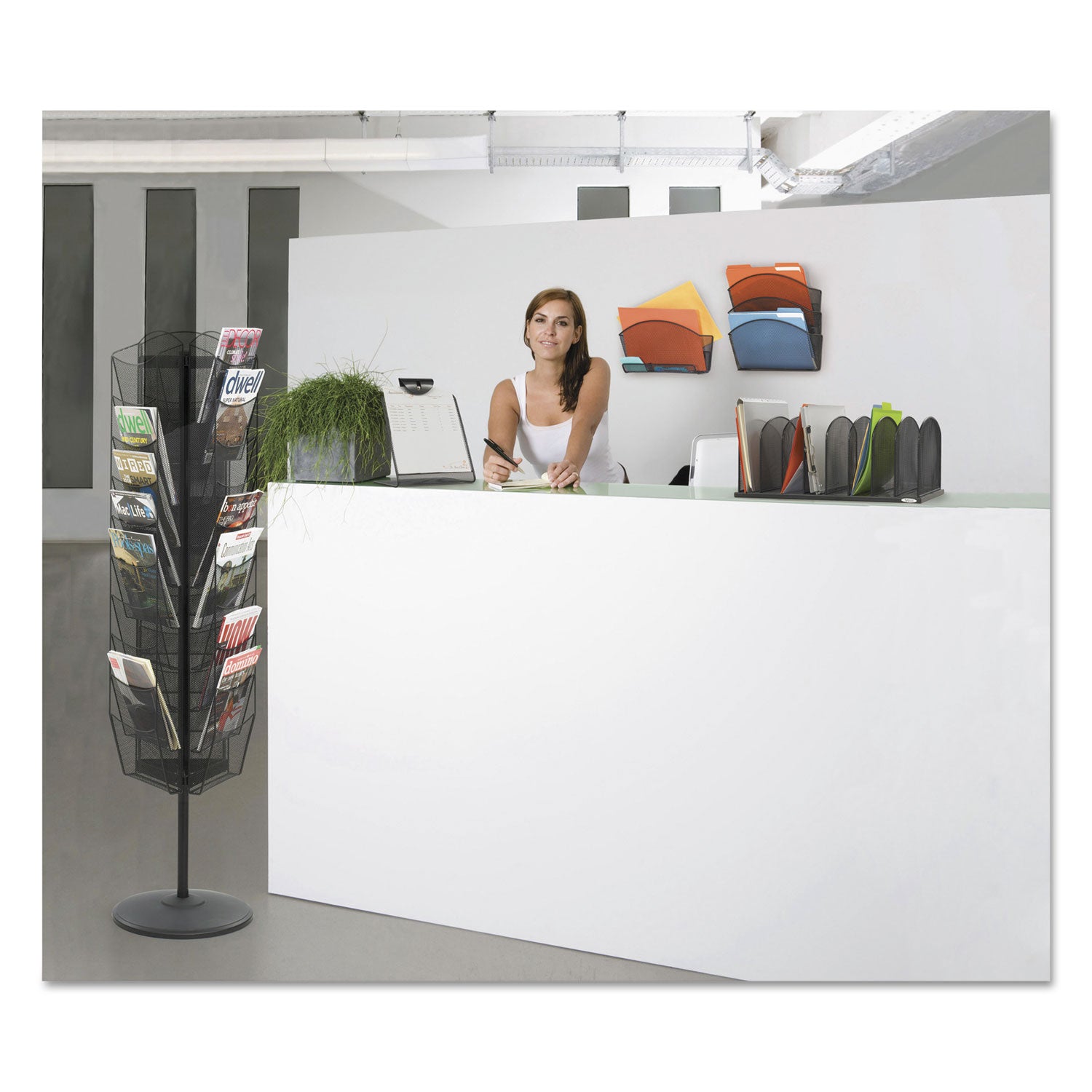 Onyx Mesh Rotating Magazine Display, 30 Compartments, 16.5w x 16.5d x 66h, Black - 