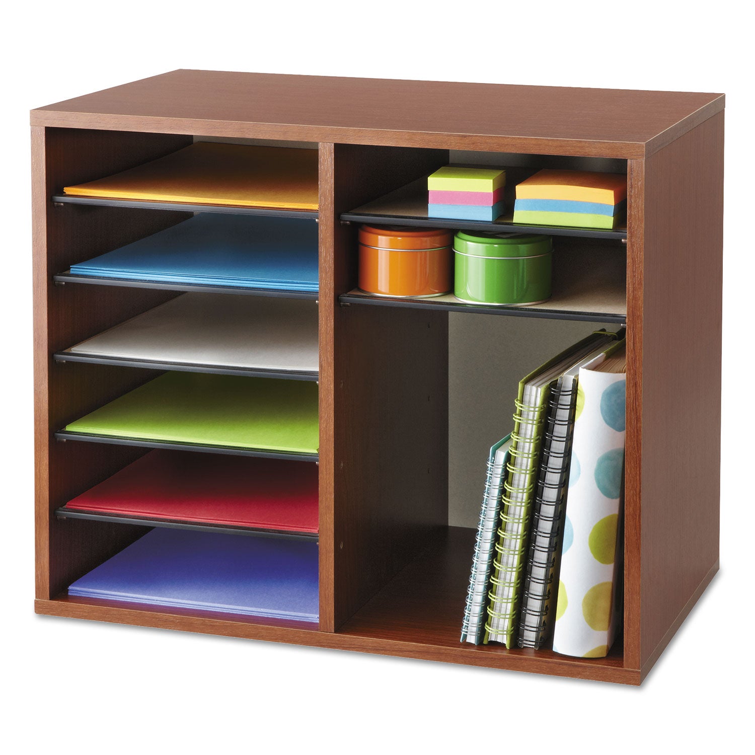 Fiberboard Literature Sorter, 12 Compartments, 19.63 x 11.88 x 16.13, Cherry - 