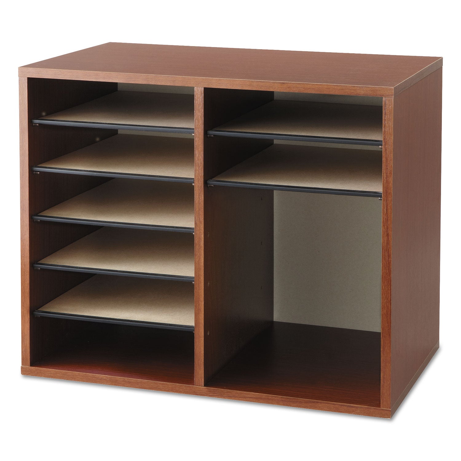 Fiberboard Literature Sorter, 12 Compartments, 19.63 x 11.88 x 16.13, Cherry - 