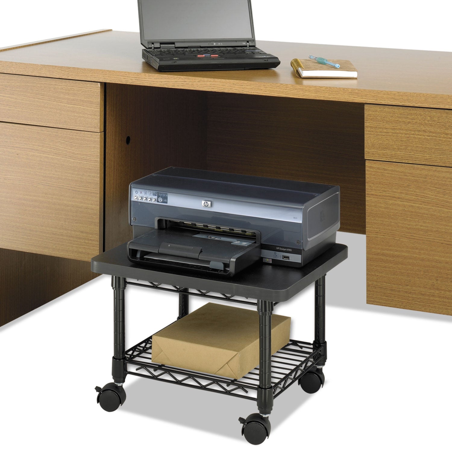 Underdesk Printer/Fax Stand, Engineered Wood, 2 Shelves, 19" x 16" x 13.5", Black - 