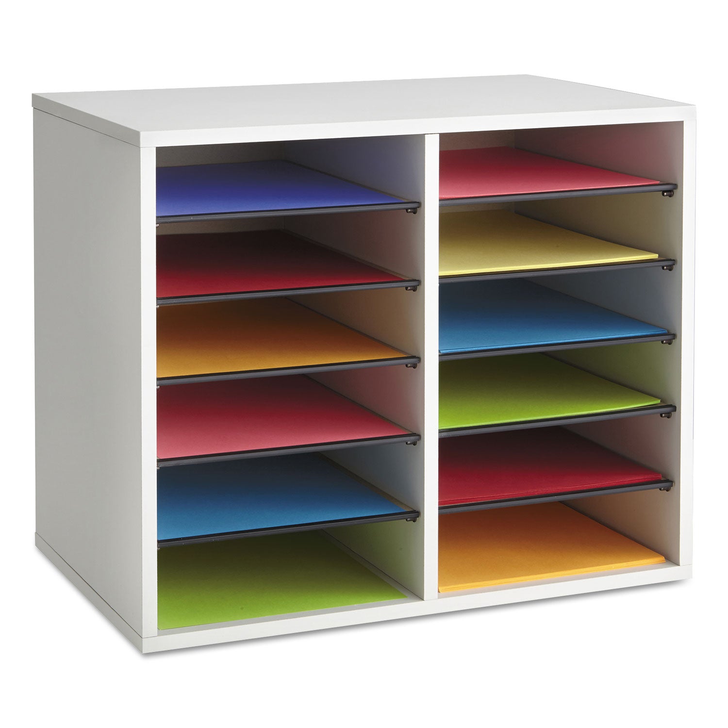 Fiberboard Literature Sorter, 12 Compartments, 19.63 x 11.88 x 16.13, Gray - 
