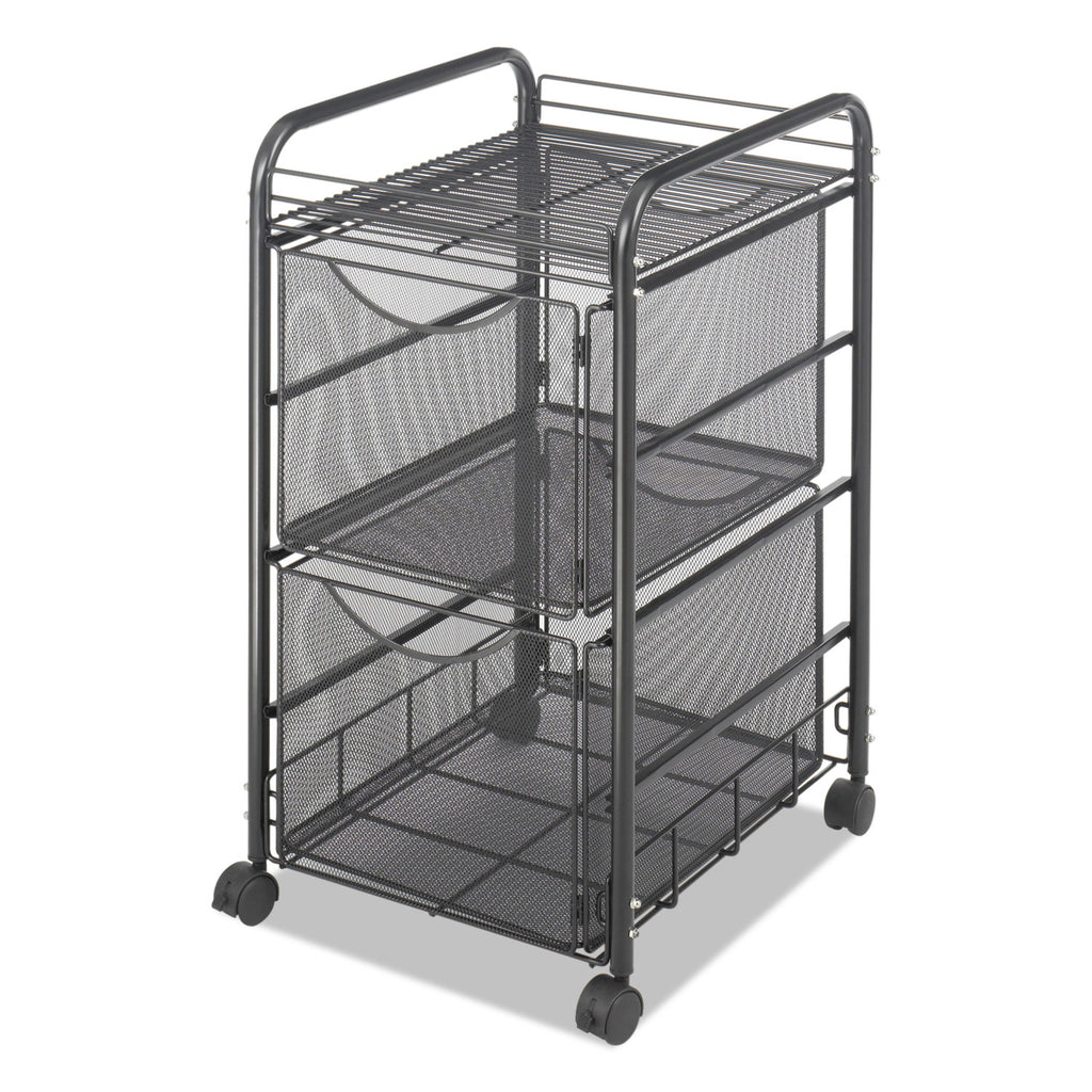 Safco Onyx Double Mesh Mobile File Cart - 2 Shelf - 2 Drawer - 4 Casters - 1.50" Caster Size - x 15.8" Width x 17" Depth x 27" Height - Black Steel Frame - Black - 1 Each