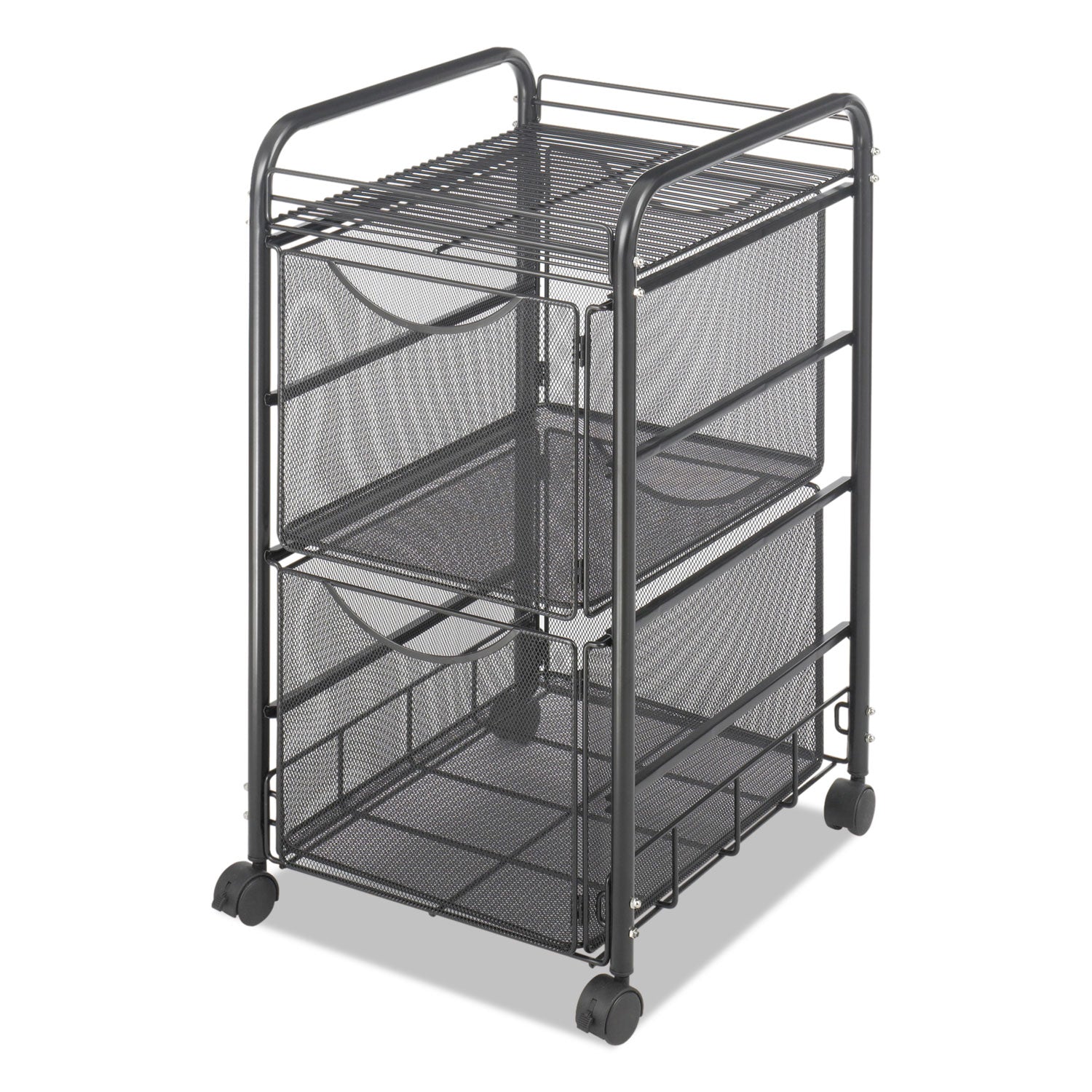 Safco Onyx Double Mesh Mobile File Cart - 2 Shelf - 2 Drawer - 4 Casters - 1.50" Caster Size - x 15.8" Width x 17" Depth x 27" Height - Black Steel Frame - Black - 1 Each