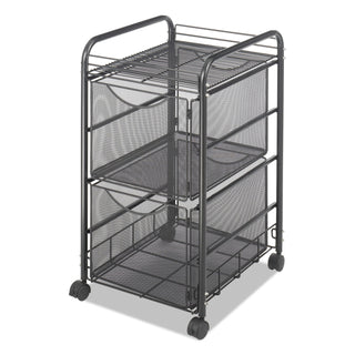 Safco Onyx Double Mesh Mobile File Cart - 2 Shelf - 2 Drawer - 4 Casters - 1.50" Caster Size - x 15.8" Width x 17" Depth x 27" Height - Black Steel Frame - Black - 1 Each