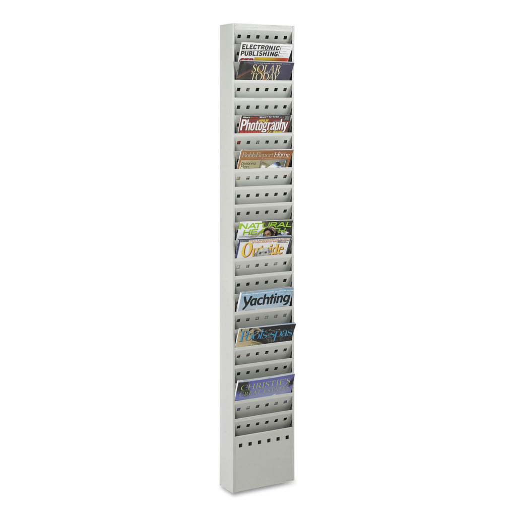 Steel Magazine Rack, 23 Compartments, 10w x 4d x 65.5h, Gray - 