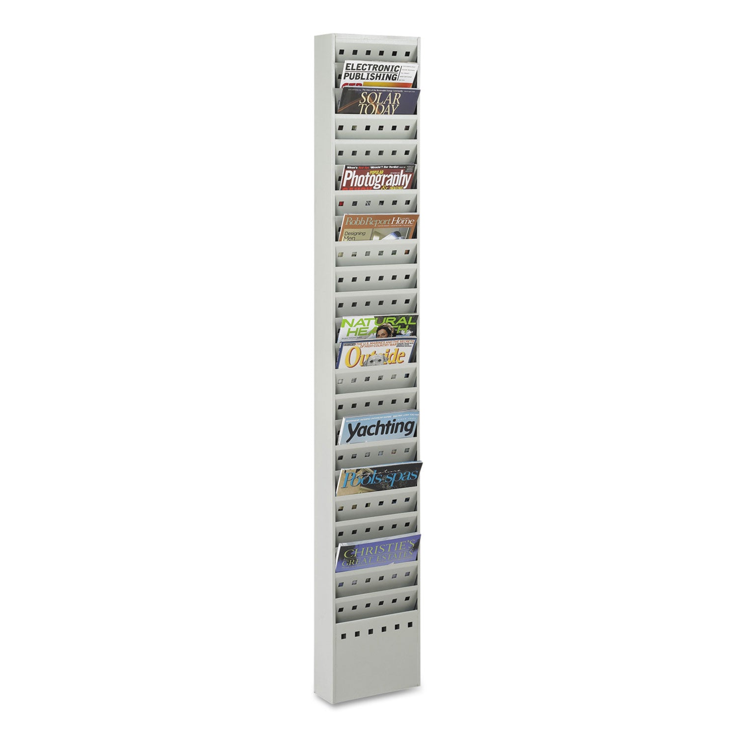 Steel Magazine Rack, 23 Compartments, 10w x 4d x 65.5h, Gray - 