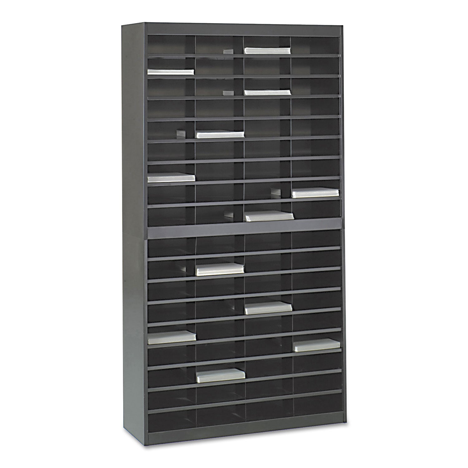 Steel/Fiberboard E-Z Stor Sorter, 72 Compartments, 37.5 x 12.75 x 71, Black - 