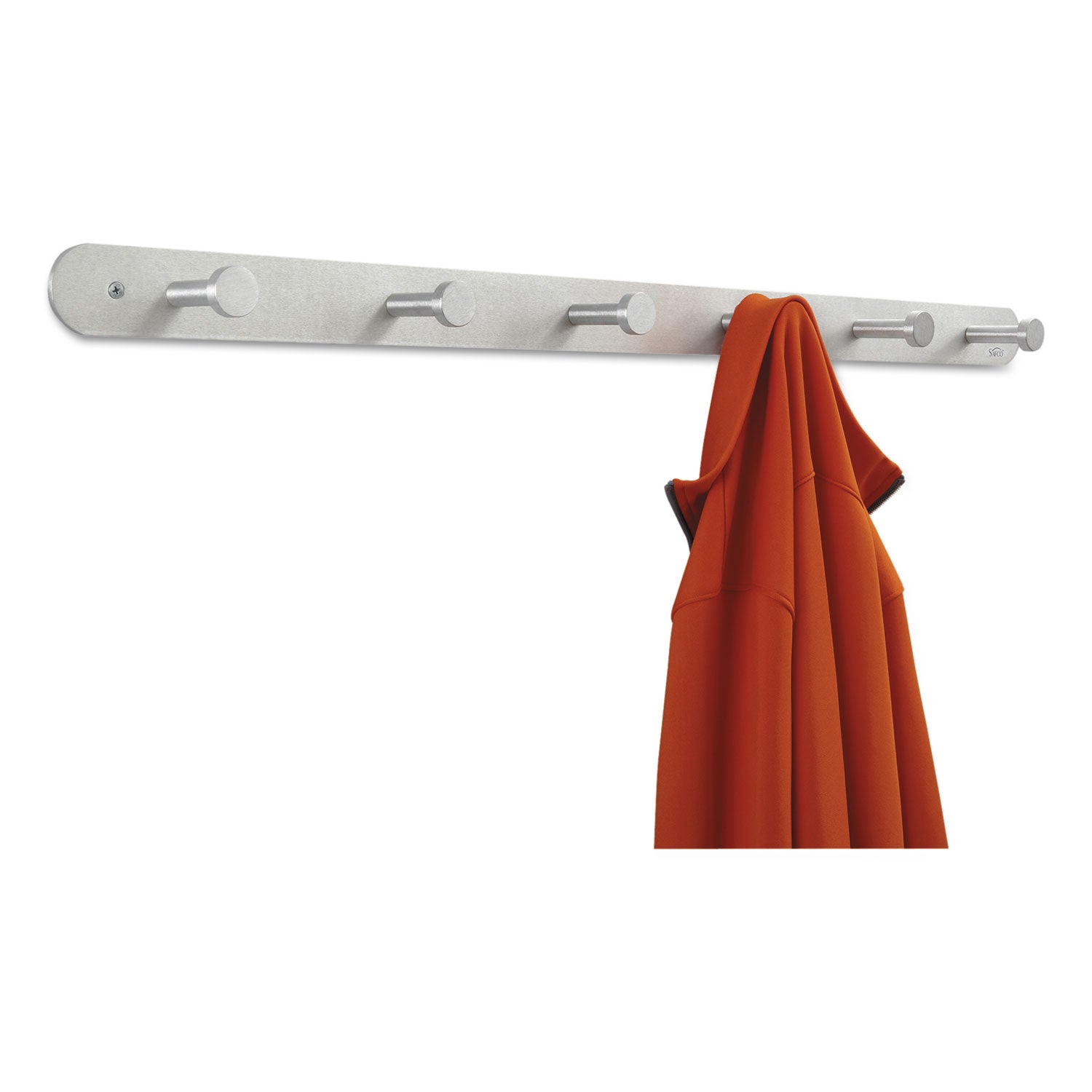 Nail Head Wall Coat Rack, Six Hooks, Metal, 36w x 2.75d x 2h, Satin - 