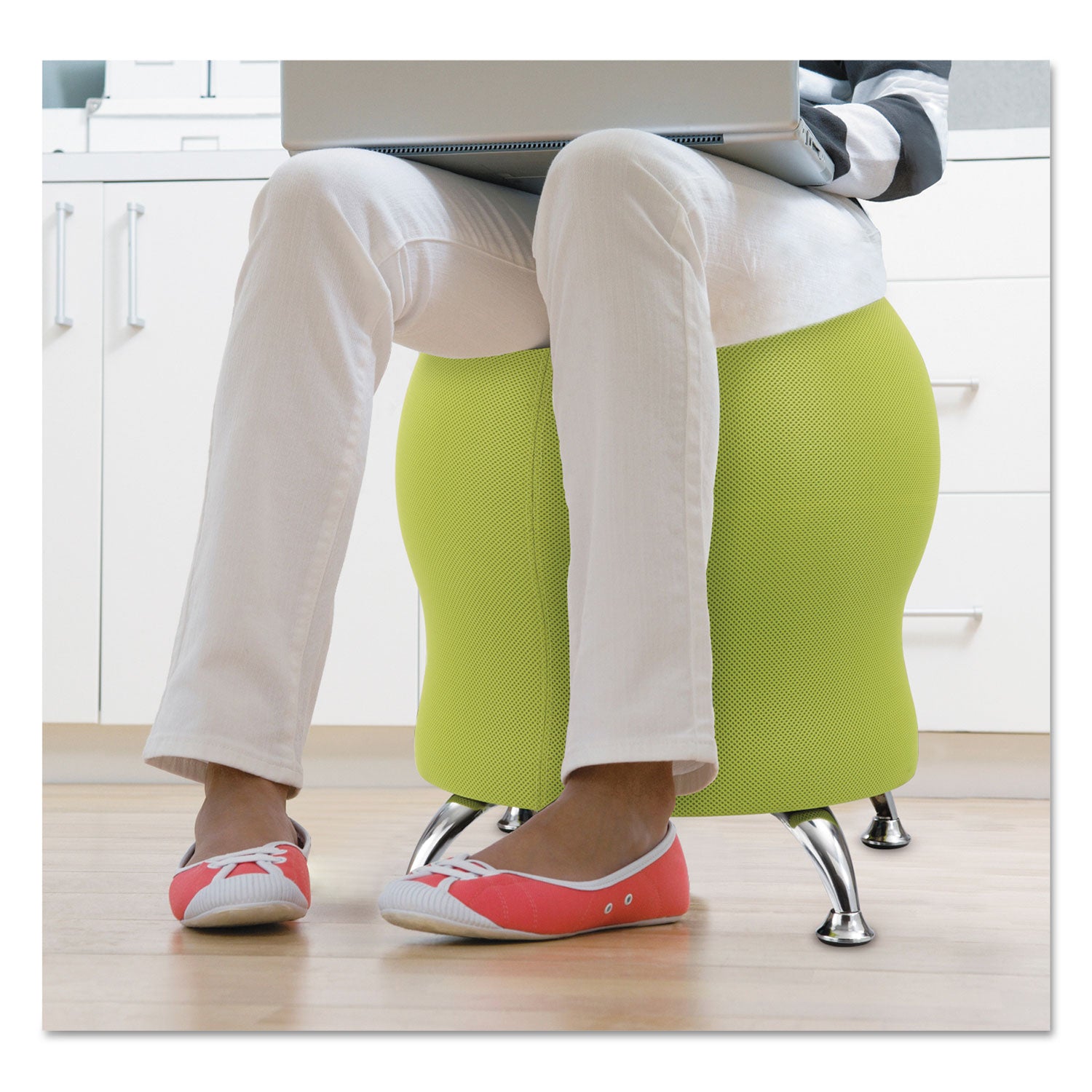 Zenergy Ball Chair, Backless, Supports Up to 250 lb, Grass Fabric Seat, Silver Base - 