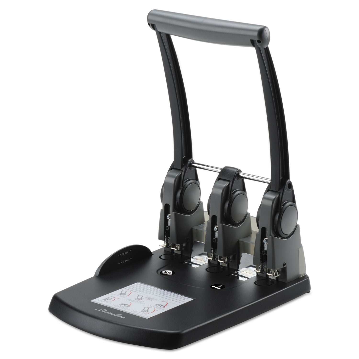 Swingline Extra-High Capacity 3-Hole Punch - Fixed Centers - 3 Punch Head(s) - 300 Sheet - 9/32" Punch Size - Black, Gray - 3