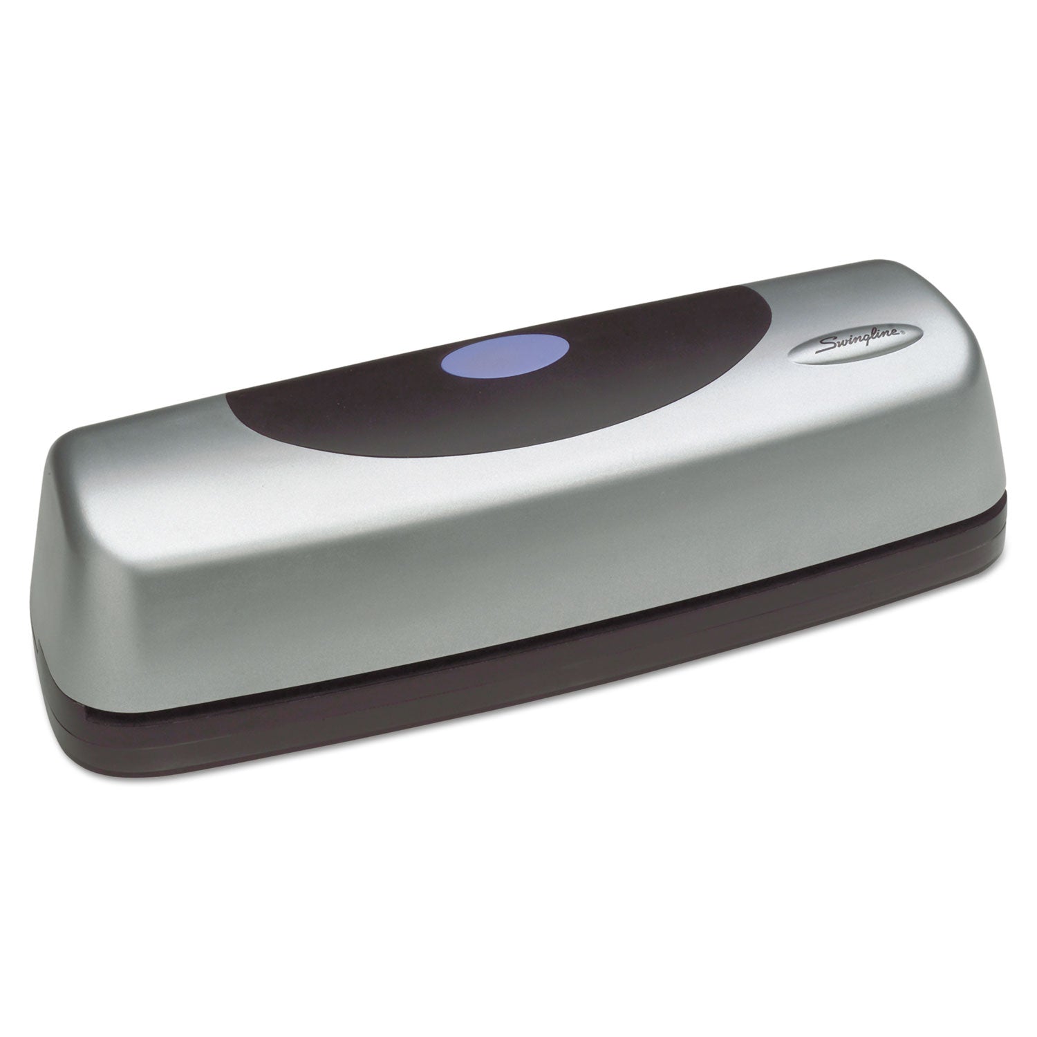 15-Sheet Electric/Battery Portable Desktop Punch, Three-Holes, 9/32" Holes, Silver/Black