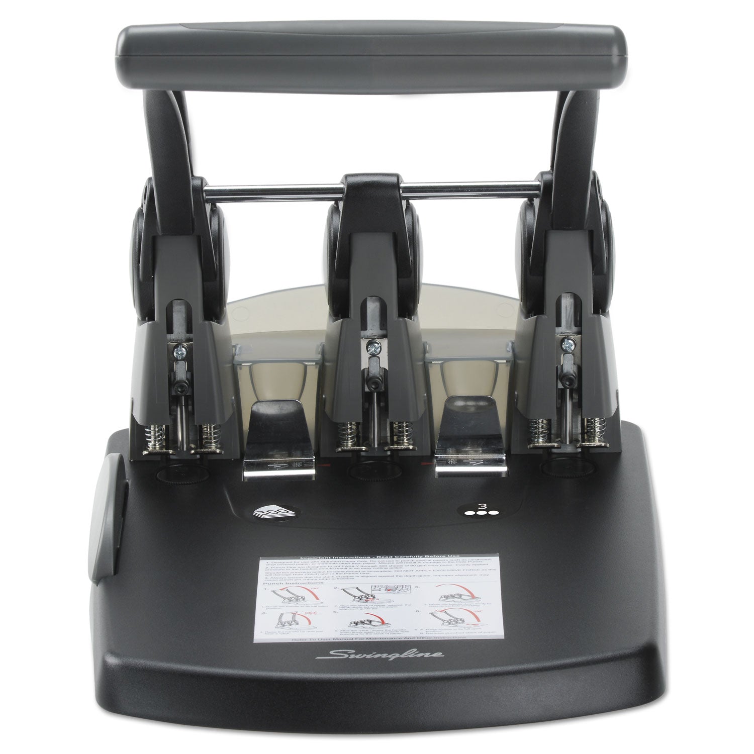 Swingline Extra-High Capacity 3-Hole Punch - Fixed Centers - 3 Punch Head(s) - 300 Sheet - 9/32" Punch Size - Black, Gray - 2