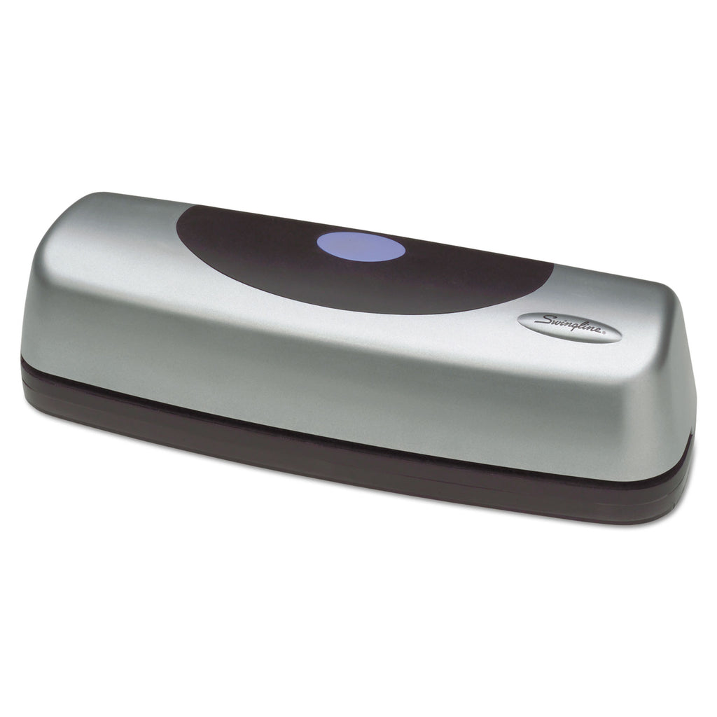 15-Sheet Electric/Battery Portable Desktop Punch, Three-Holes, 9/32" Holes, Silver/Black