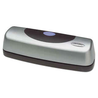 15-Sheet Electric/Battery Portable Desktop Punch, Three-Holes, 9/32" Holes, Silver/Black