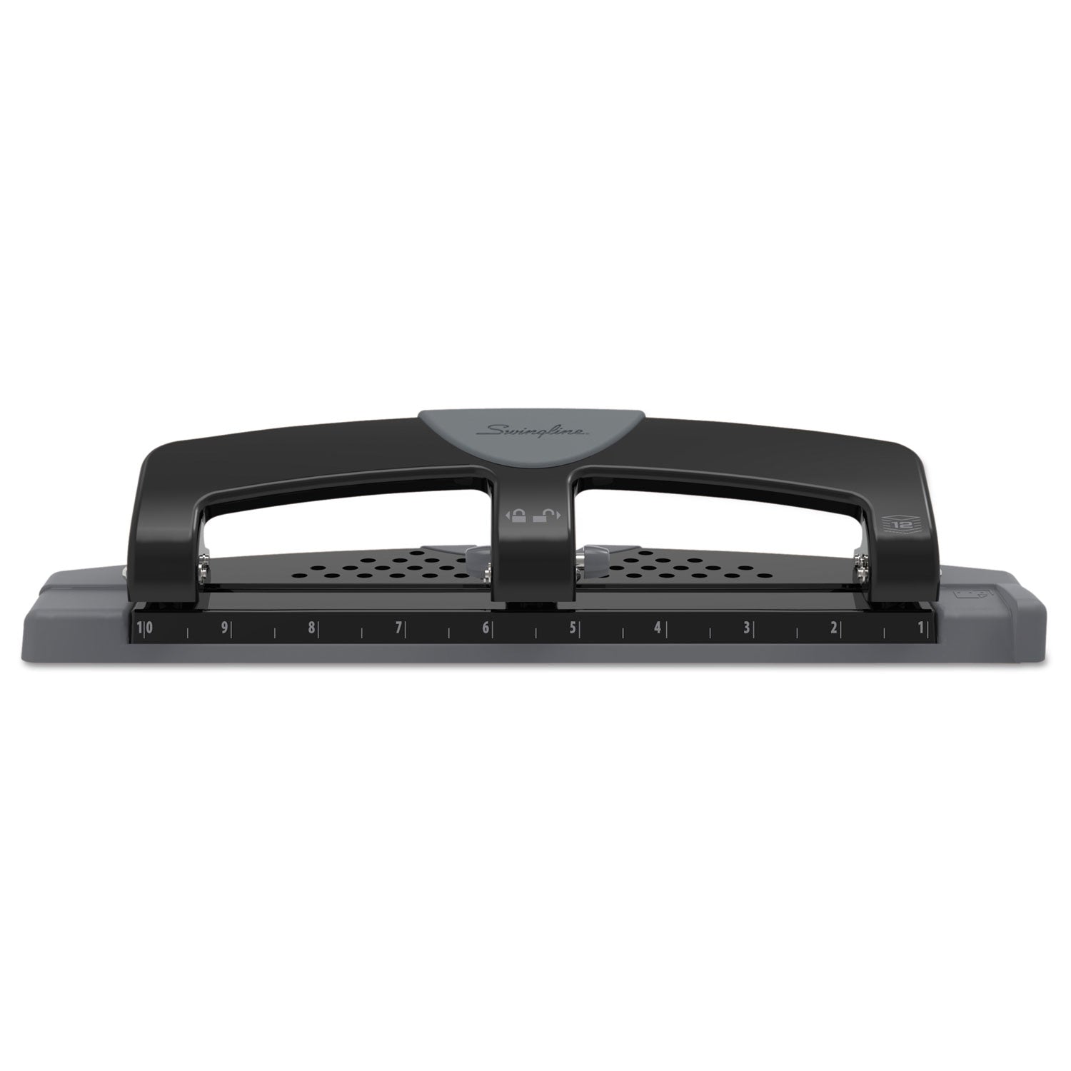 12-Sheet SmartTouch Three-Hole Punch, 9/32" Holes, Black/Gray - 