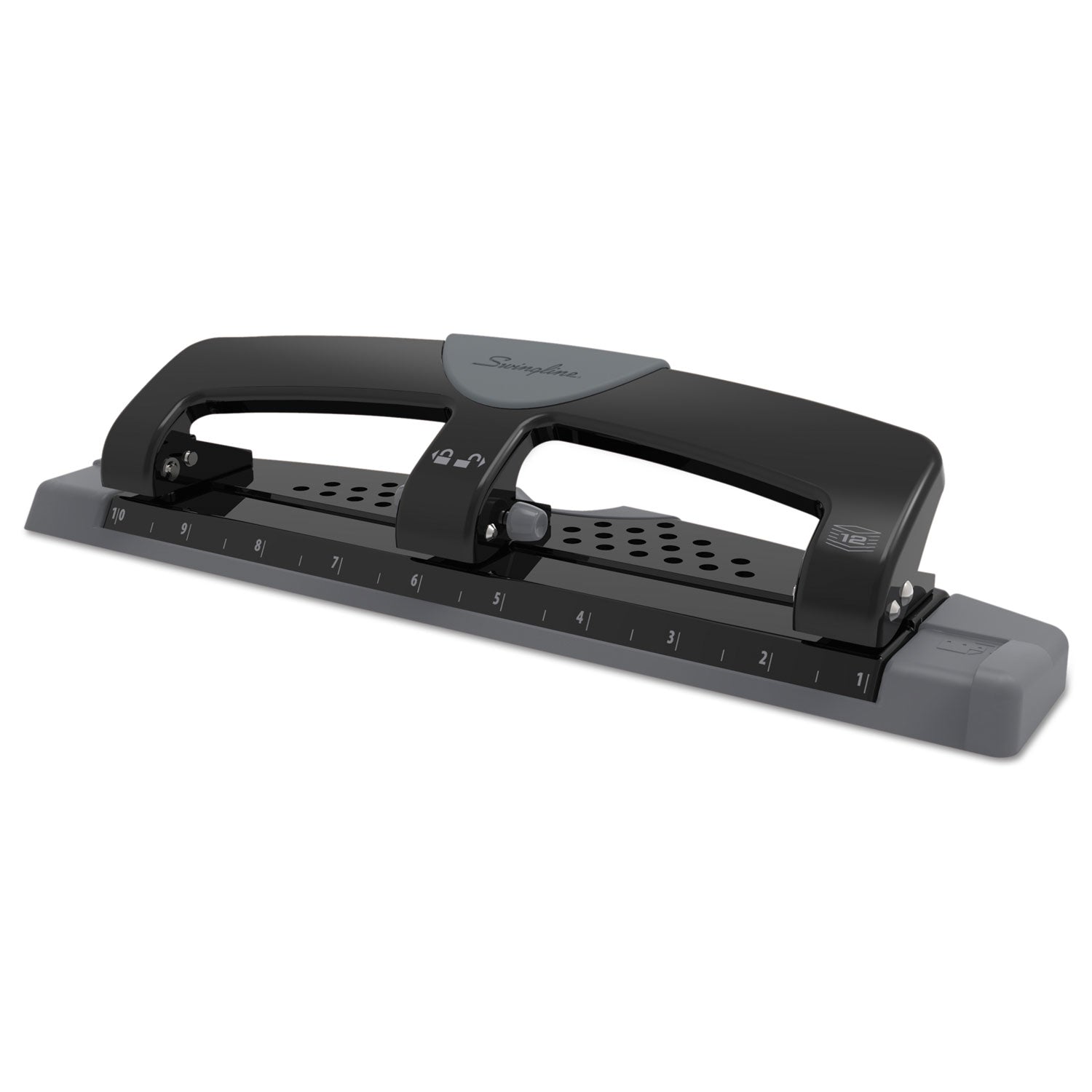 12-Sheet SmartTouch Three-Hole Punch, 9/32" Holes, Black/Gray - 