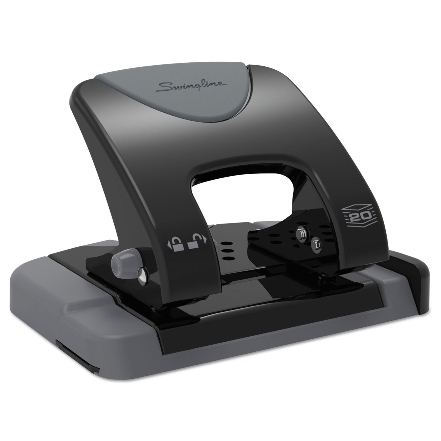 20-Sheet SmartTouch Two-Hole Punch, 9/32" Holes, Black/Gray - 