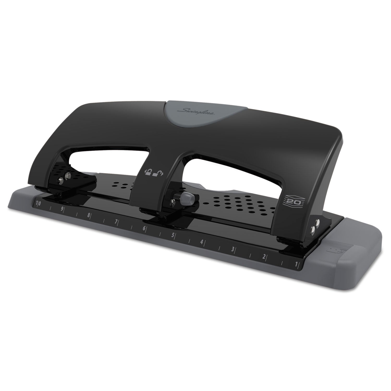 20-Sheet SmartTouch Three-Hole Punch, 9/32" Holes, Black/Gray - 