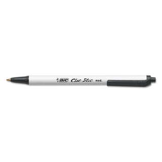 Clic Stic Ballpoint Pen, Retractable, Medium 1 mm, Black Ink, White Barrel, Dozen