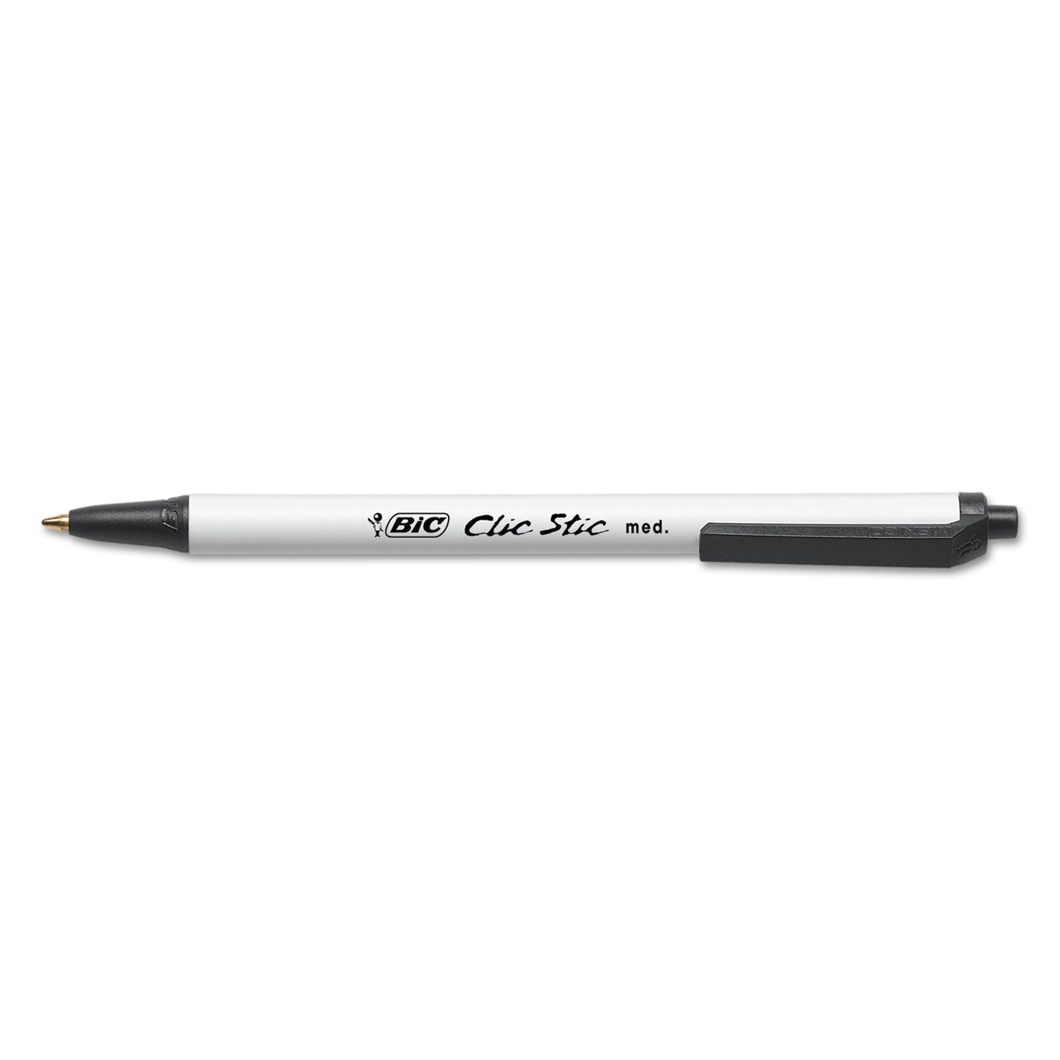 Clic Stic Ballpoint Pen, Retractable, Medium 1 mm, Black Ink, White Barrel, Dozen