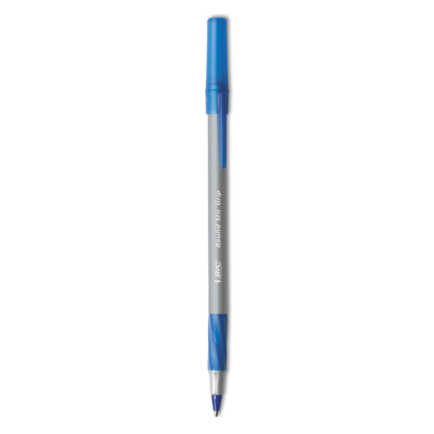 Round Stic Grip Xtra Comfort Ballpoint Pen, Easy-Glide, Stick, Medium 1.2 mm, Blue Ink, Gray/Blue Barrel, Dozen - 