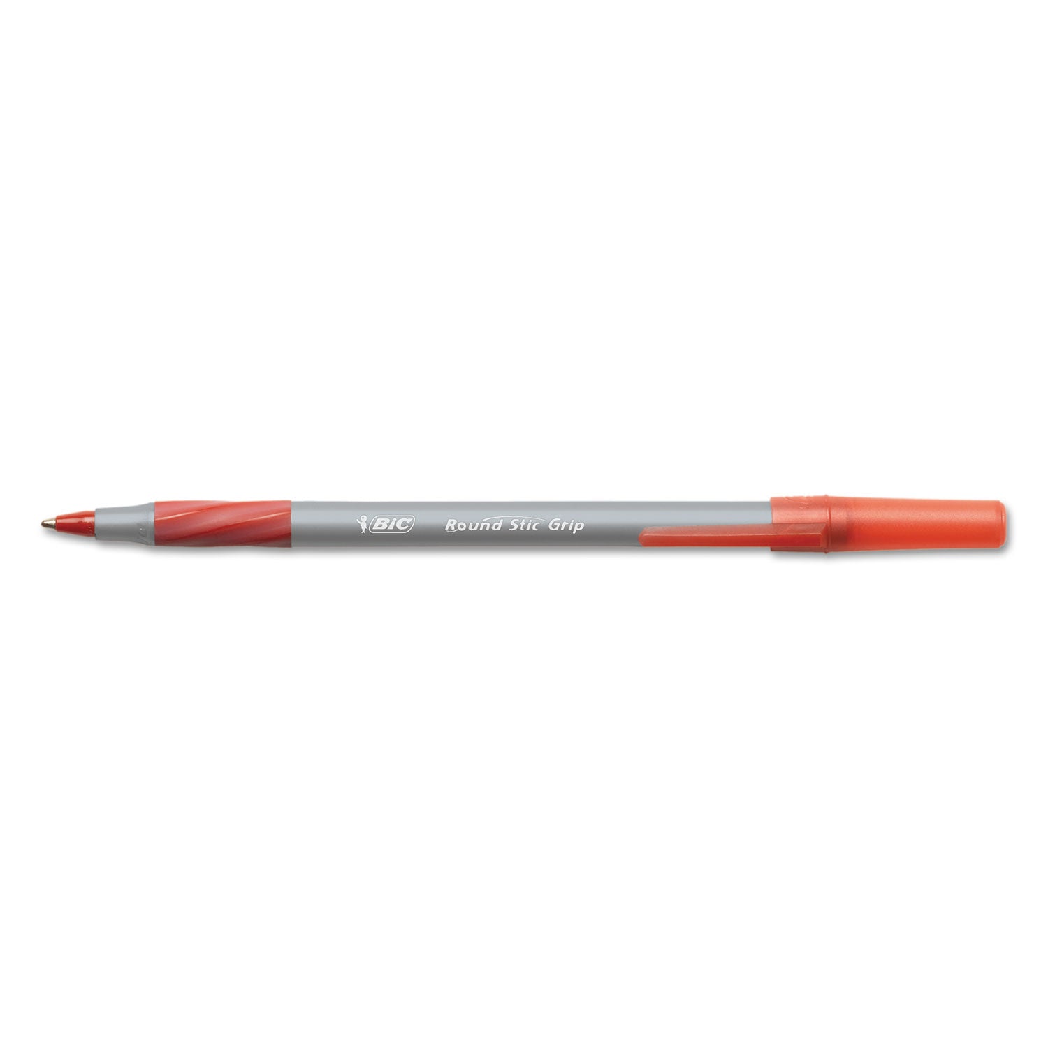 Round Stic Grip Xtra Comfort Ballpoint Pen, Easy-Glide, Stick, Medium 1.2 mm, Red Ink, Gray/Red Barrel, Dozen - 