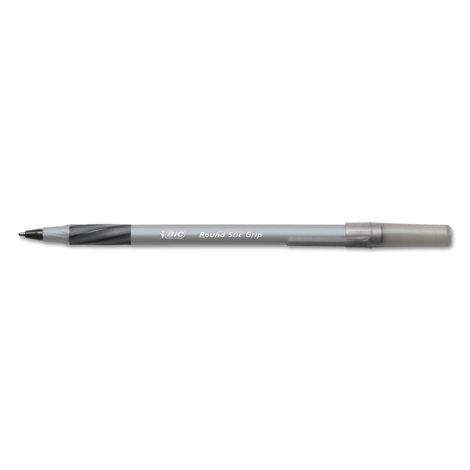 Round Stic Grip Xtra Comfort Ballpoint Pen, Easy-Glide, Stick, Medium 1.2 mm, Black Ink, Gray/Black Barrel, Dozen - 