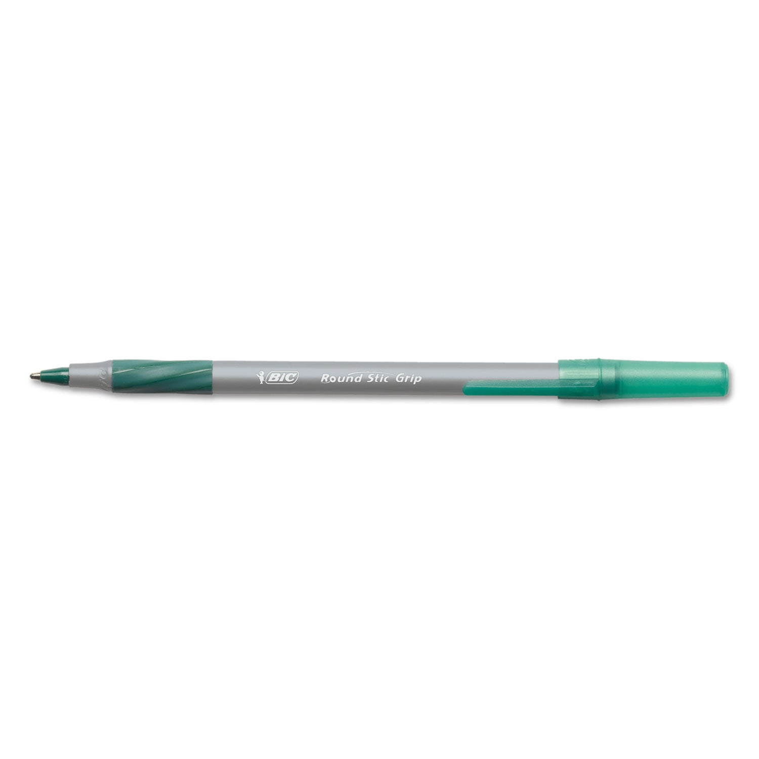 Round Stic Grip Xtra Comfort Ballpoint Pen, Easy-Glide, Stick, Medium 1.2 mm, Green Ink, Gray/Green Barrel, Dozen