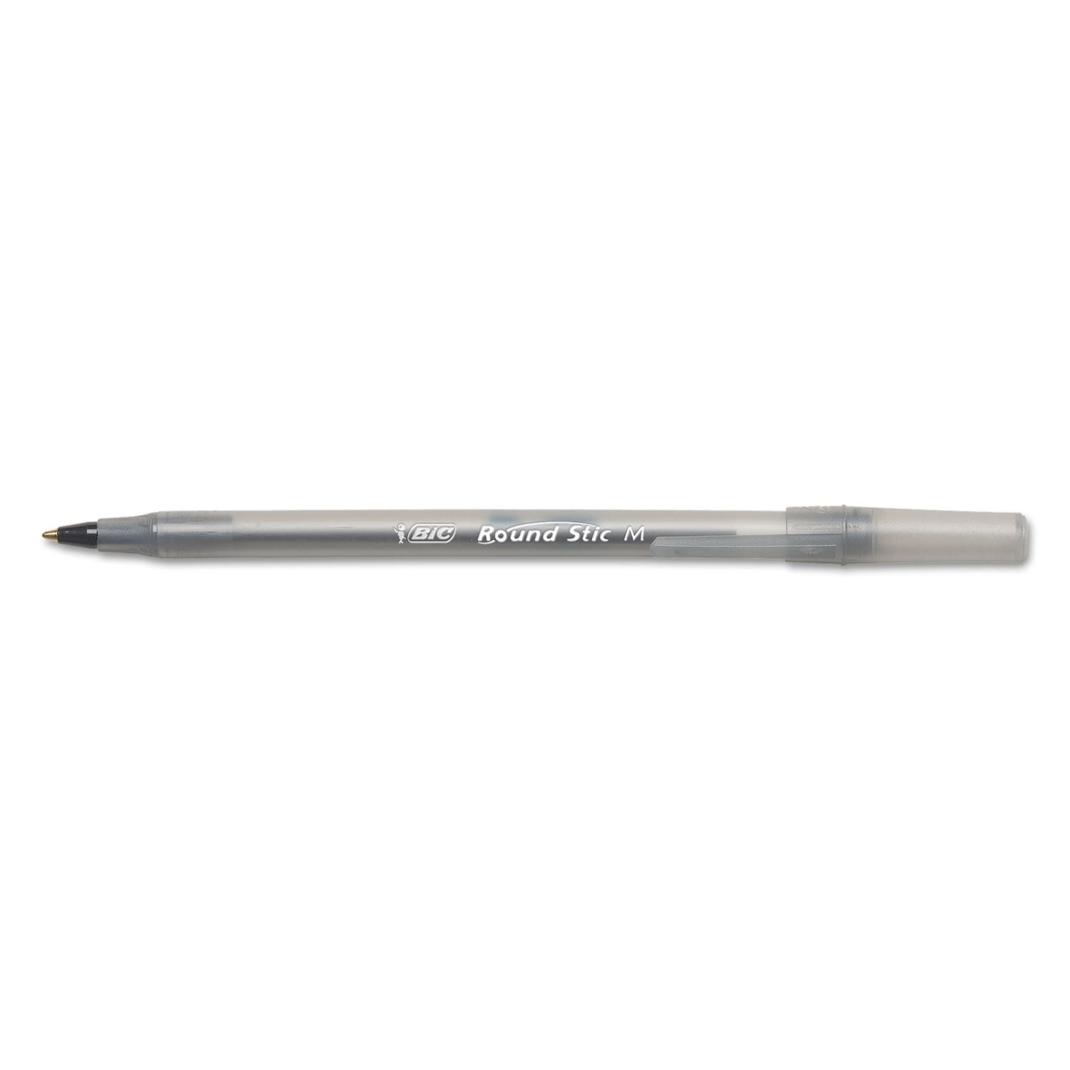 Round Stic Xtra Life Ballpoint Pen, Stick, Medium 1 mm, Black Ink, Translucent Black Barrel, Dozen - 