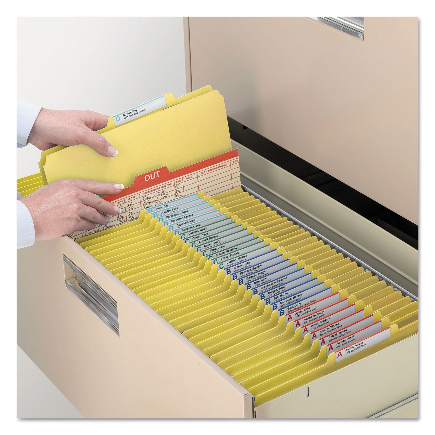 Four-Section Pressboard Top Tab Classification Folders, Four SafeSHIELD Fasteners, 1 Divider, Legal Size, Yellow, 10/Box