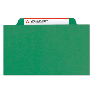 Eight-Section Pressboard Top Tab Classification Folders, Eight SafeSHIELD Fasteners, 3 Dividers, Legal Size, Green, 10/Box - 