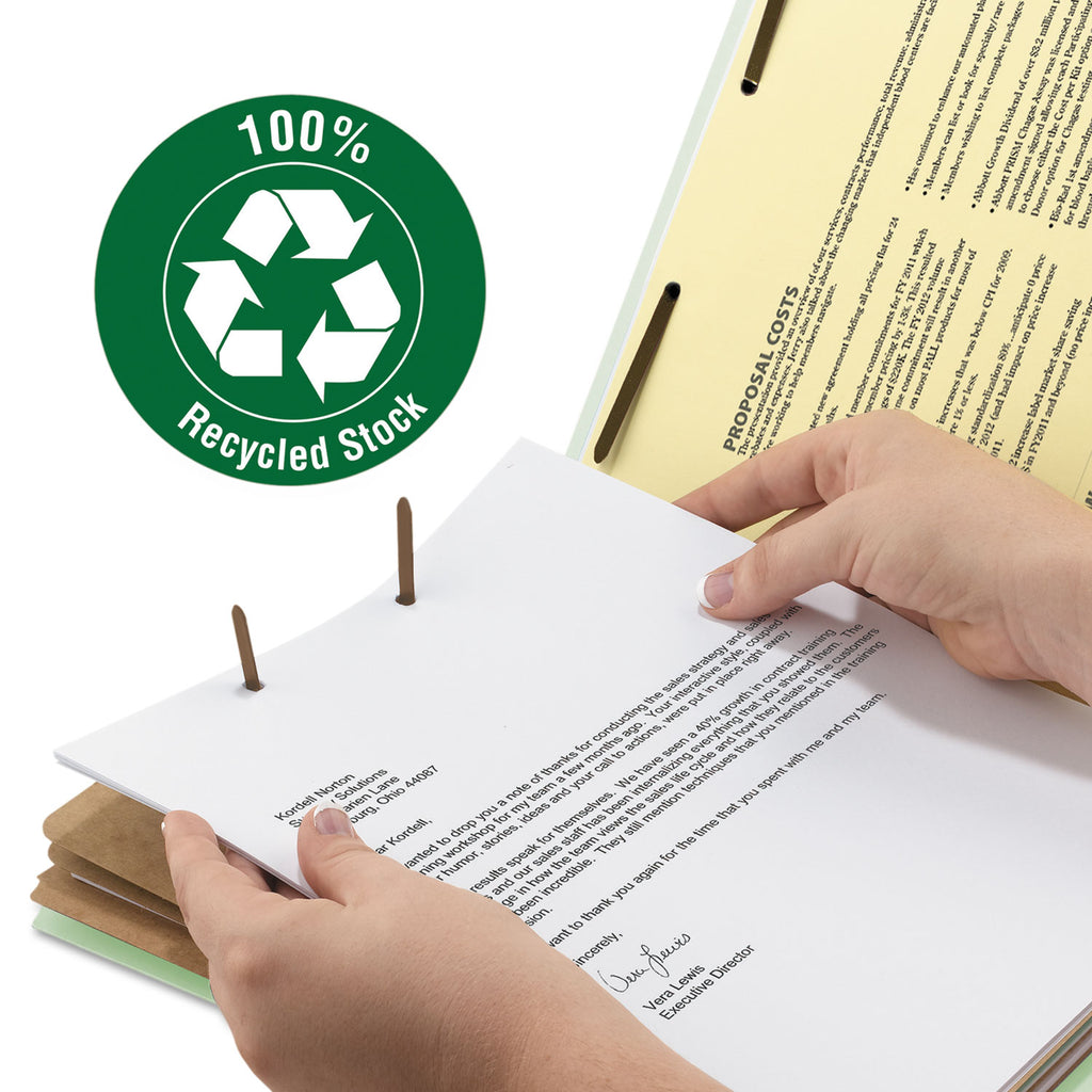 Recycled Pressboard Classification Folders, 3" Expansion, 3 Dividers, 8 Fasteners, Letter Size, Gray-Green, 10/Box - 