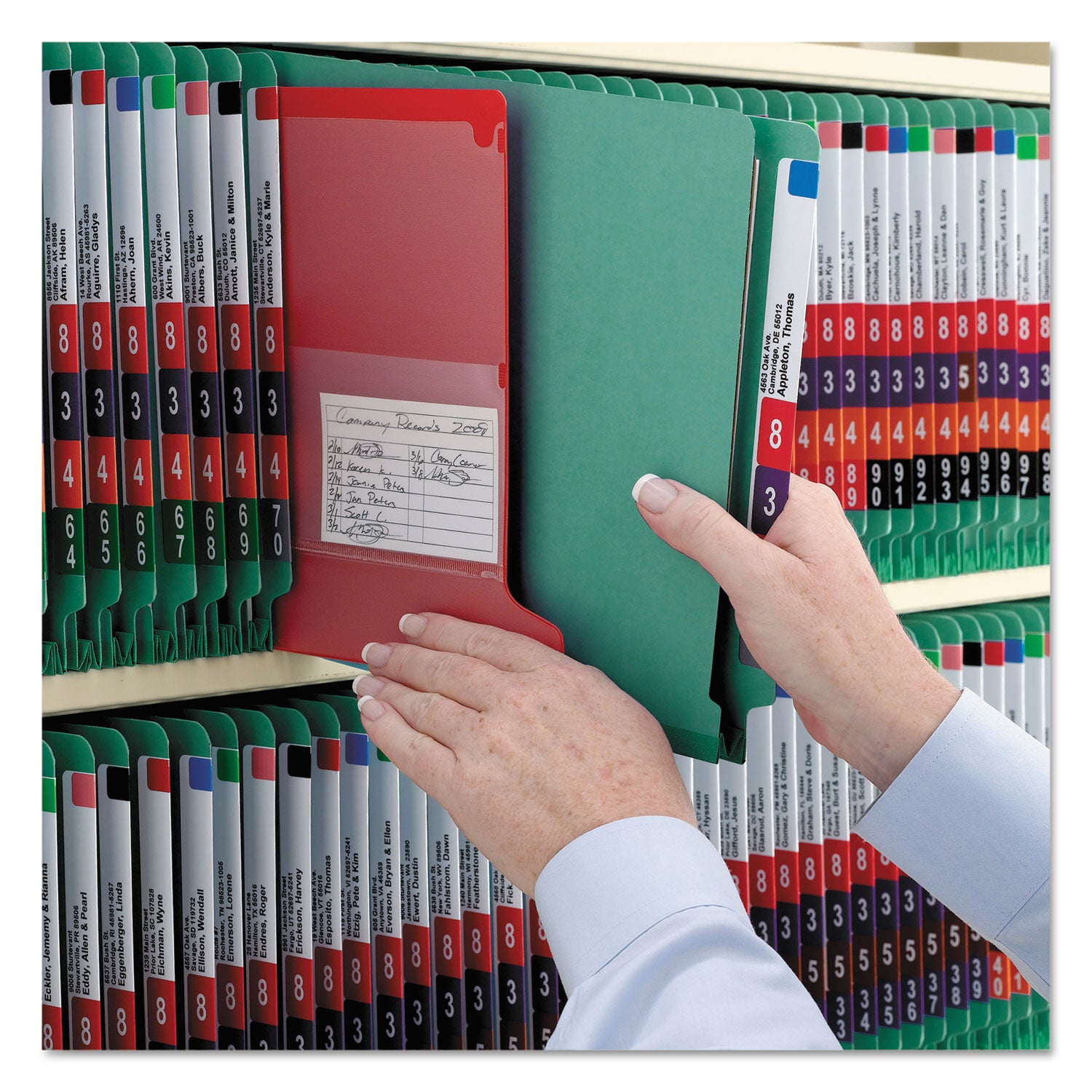 End Tab Pressboard Classification Folders, Six SafeSHIELD Fasteners, 2" Expansion, 2 Dividers, Legal Size, Green, 10/Box