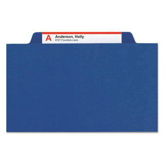 6-Section Pressboard Top Tab Pocket Classification Folders, 6 SafeSHIELD Fasteners, 2 Dividers, Legal Size, Dark Blue, 10/Box - 