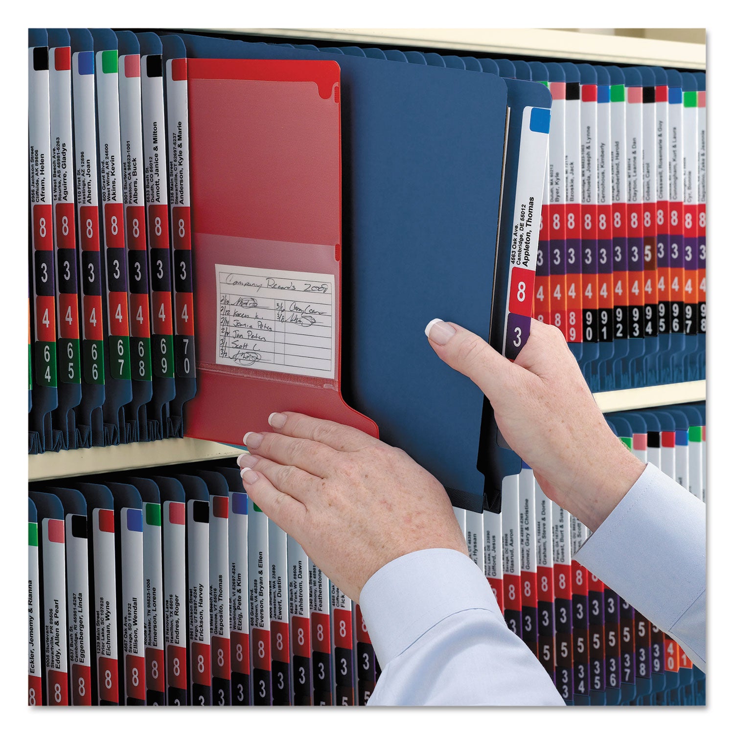 End Tab Pressboard Classification Folders, Six SafeSHIELD Fasteners, 2" Expansion, 2 Dividers, Legal Size, Dark Blue, 10/Box