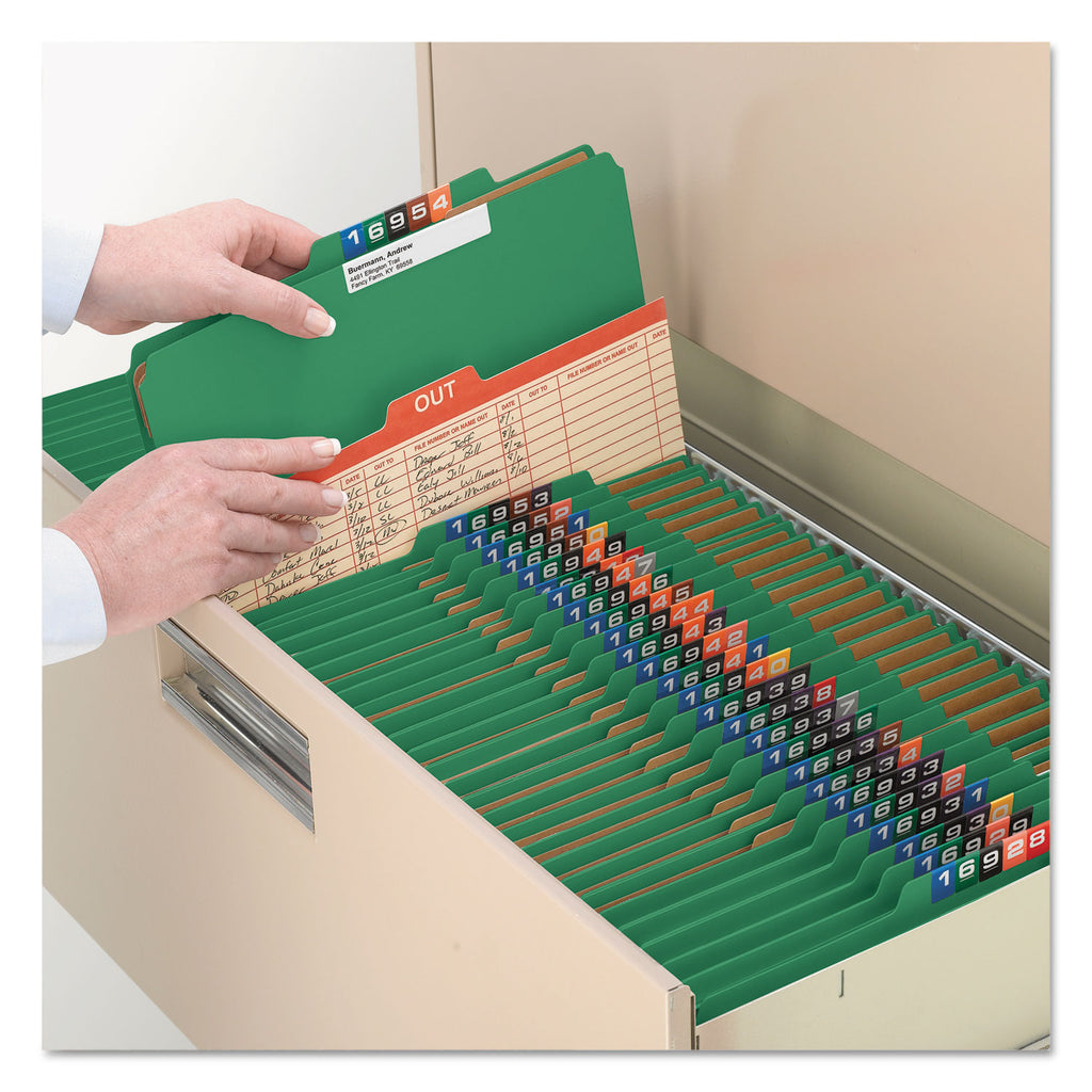 Eight-Section Pressboard Top Tab Classification Folders, Eight SafeSHIELD Fasteners, 3 Dividers, Legal Size, Green, 10/Box - 