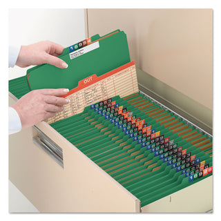Eight-Section Pressboard Top Tab Classification Folders, Eight SafeSHIELD Fasteners, 3 Dividers, Legal Size, Green, 10/Box - 