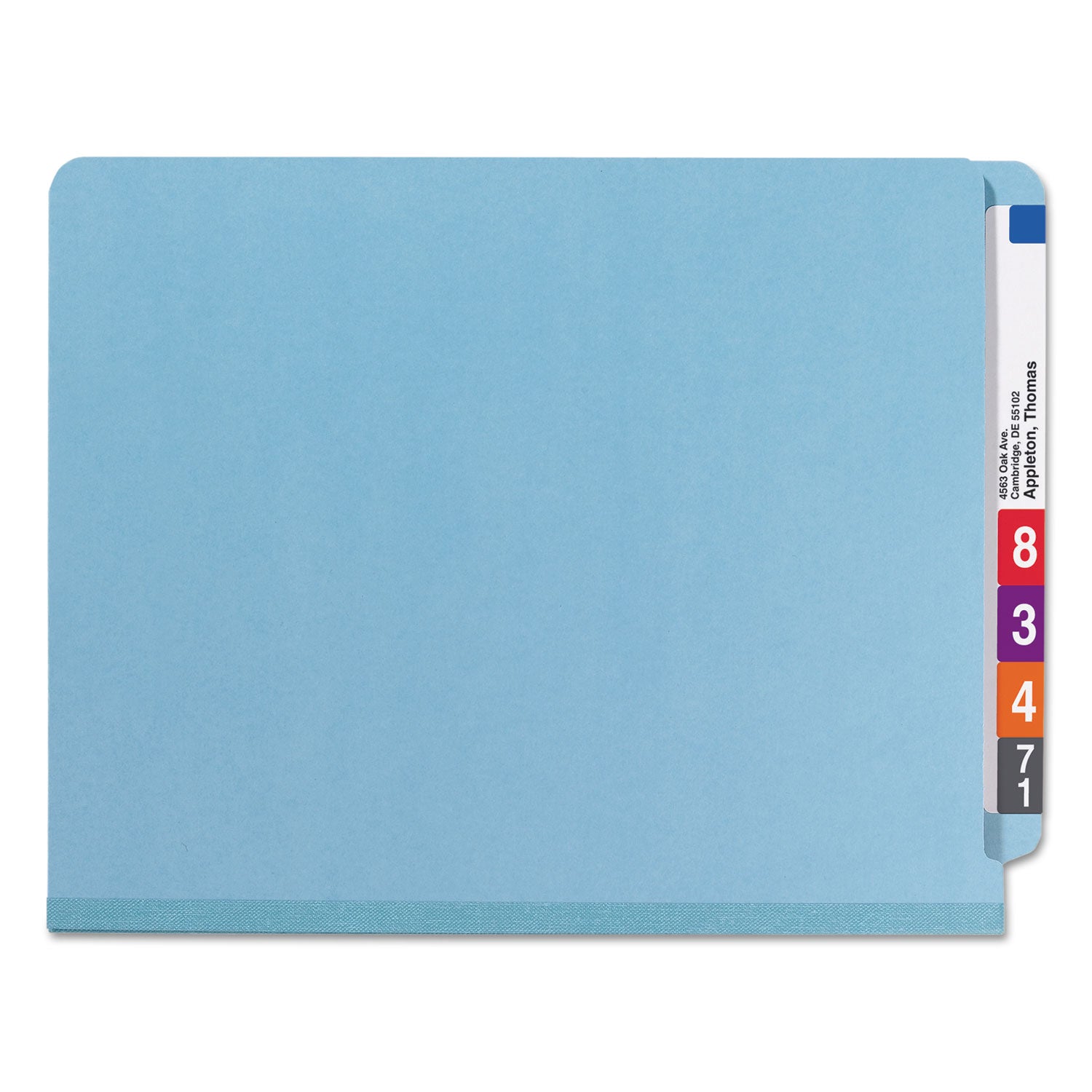 End Tab Pressboard Classification Folders, Six SafeSHIELD Fasteners, 2" Expansion, 2 Dividers, Letter Size, Blue, 10/Box - 