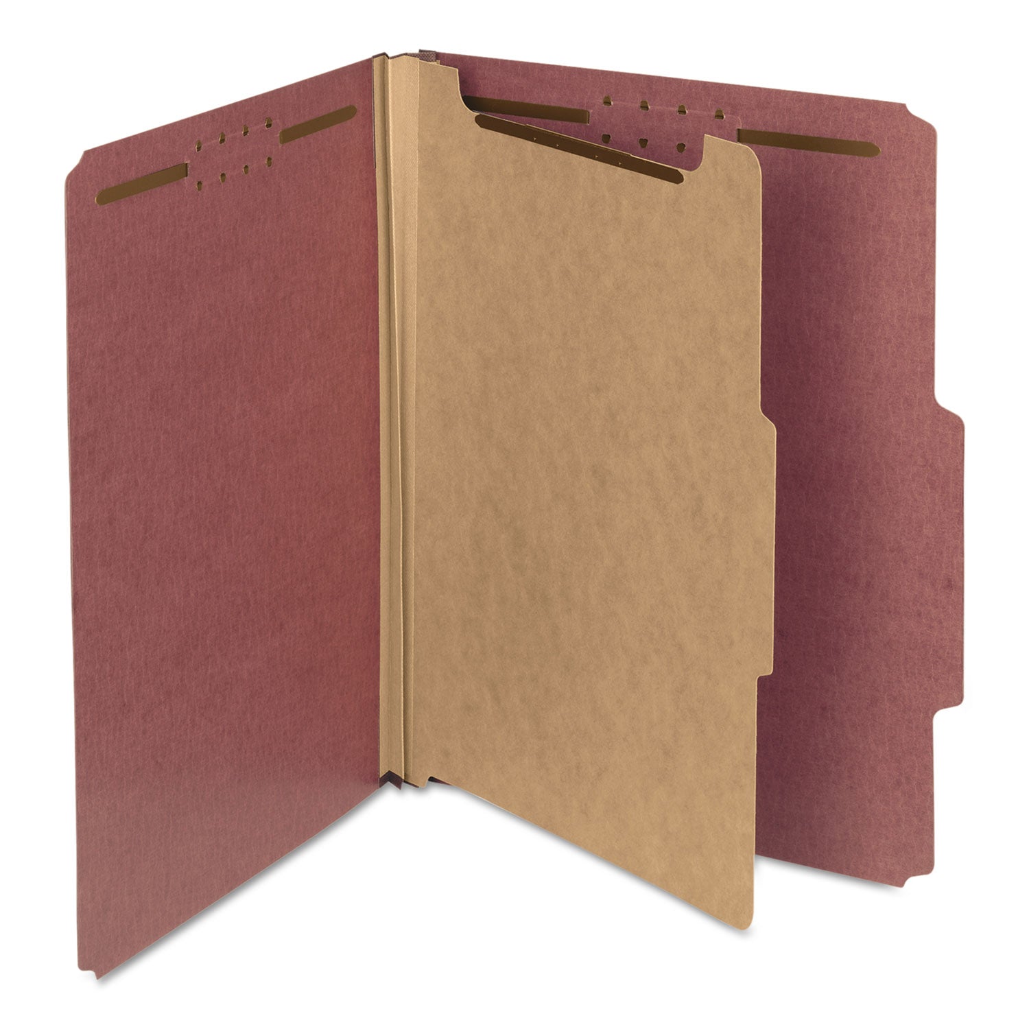 Recycled Pressboard Classification Folders, 2" Expansion, 1 Divider, 4 Fasteners, Letter Size, Red Exterior, 10/Box - 1