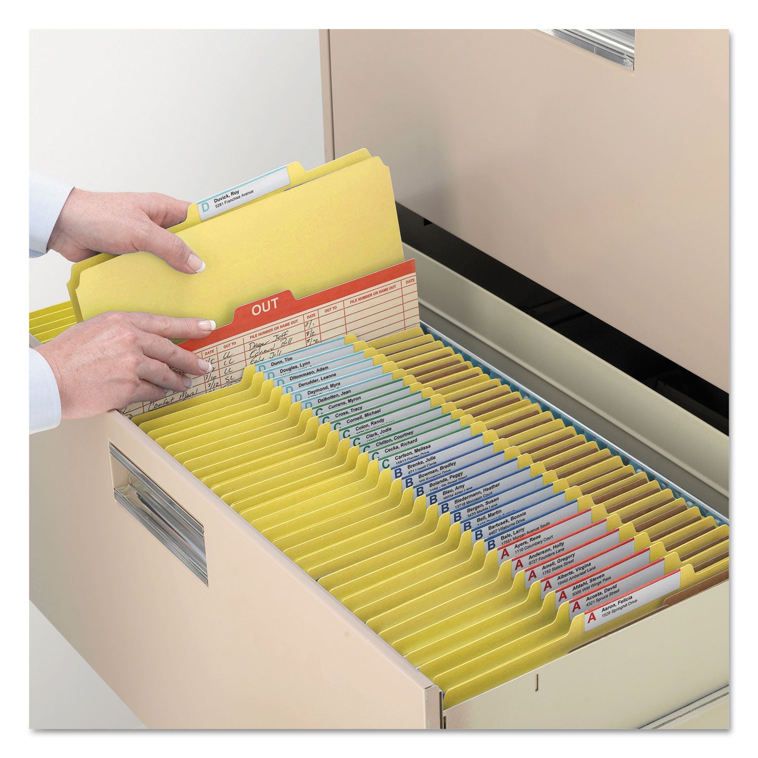 Eight-Section Pressboard Top Tab Classification Folders, Eight SafeSHIELD Fasteners, 3 Dividers, Legal Size, Yellow, 10/Box