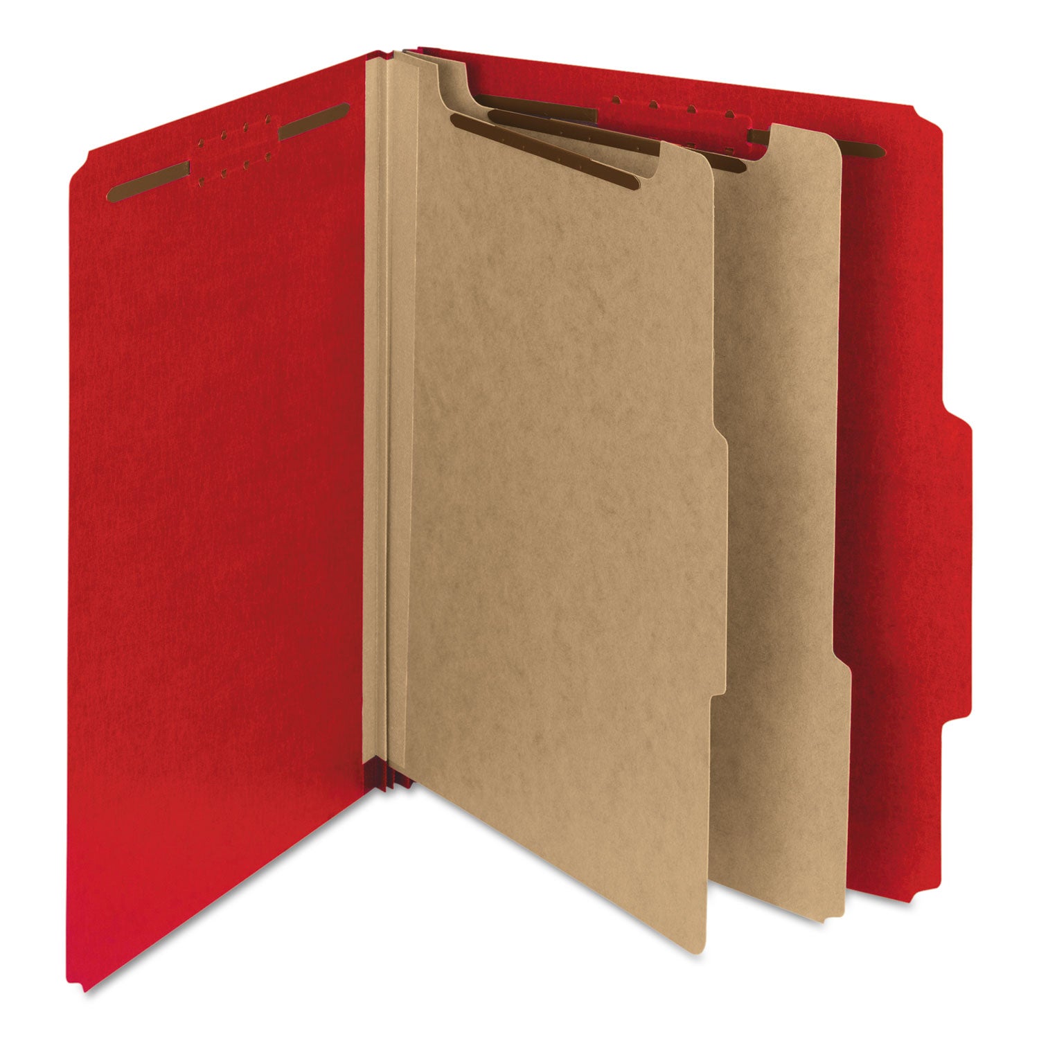 Recycled Pressboard Classification Folders, 2" Expansion, 2 Dividers, 6 Fasteners, Letter Size, Bright Red, 10/Box - 