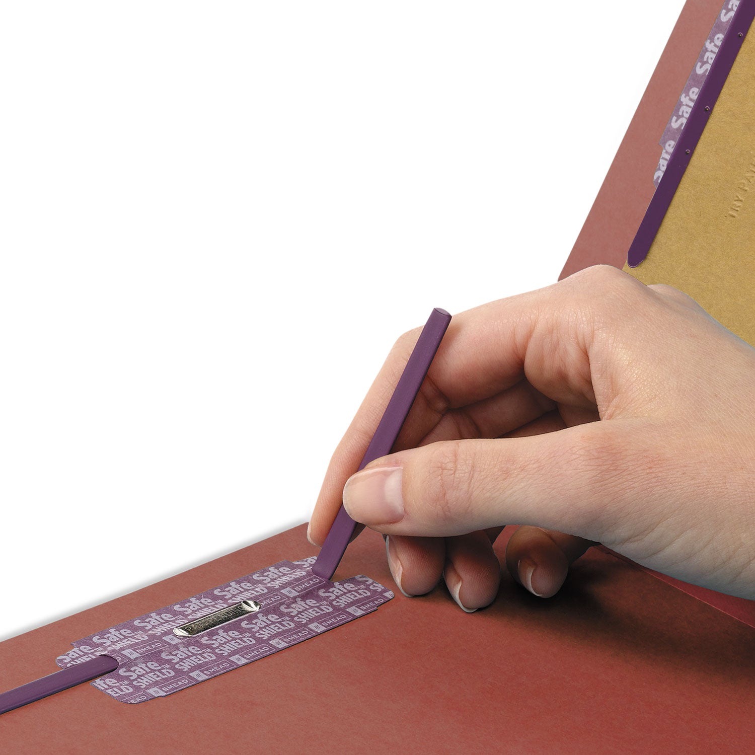 Pressboard Classification Folders, Six SafeSHIELD Fasteners, 1/3-Cut Tabs, 2 Dividers, Letter Size, Red, 10/Box - 