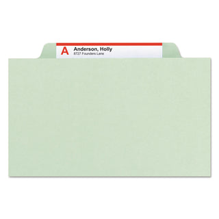 Recycled Pressboard Classification Folders, 2" Expansion, 2 Dividers, 6 Fasteners, Legal Size, Gray-Green, 10/Box